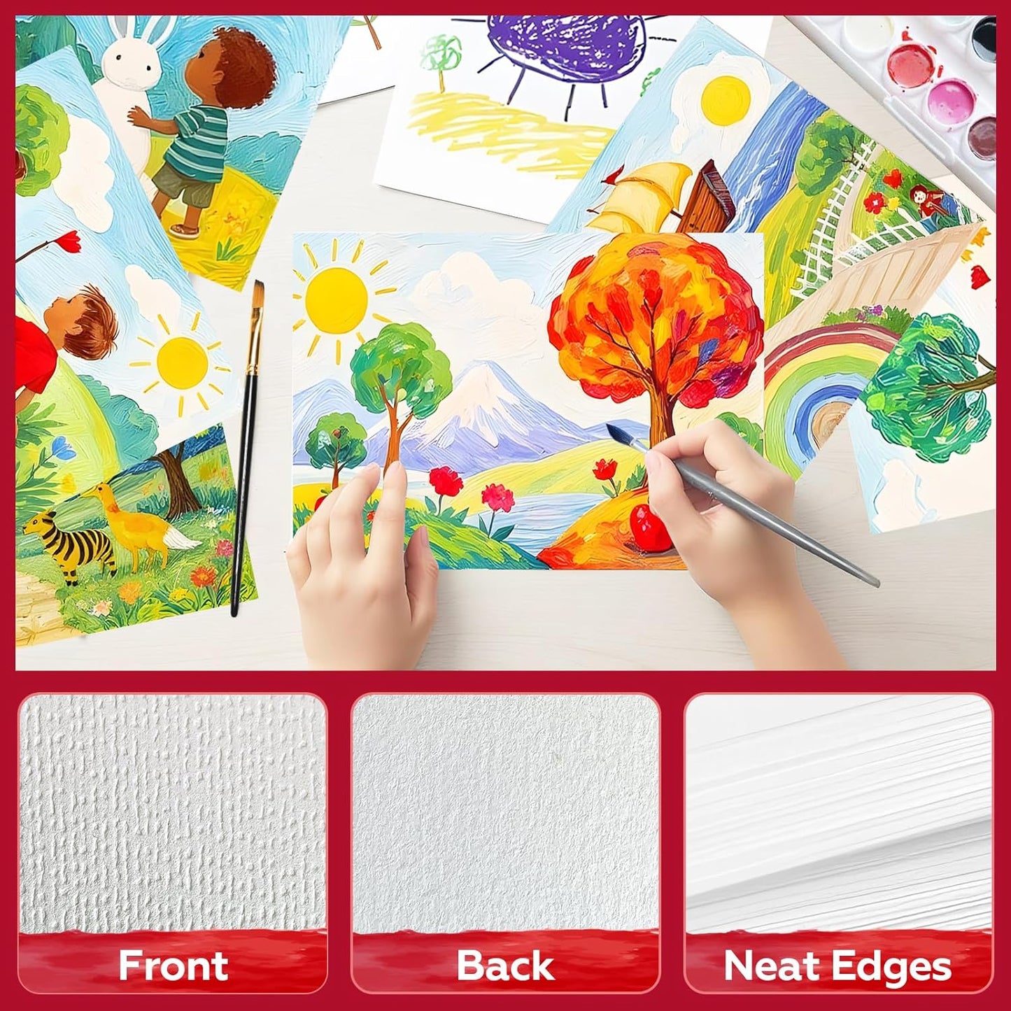 100 Sheets Watercolor Paper Bulk，9 x 12 Inch Cold Press 140 lb/300 GSM Water Color Paper for Kids Adults.Watercolor Drawing Paint Paper for Art Drawing Supplies