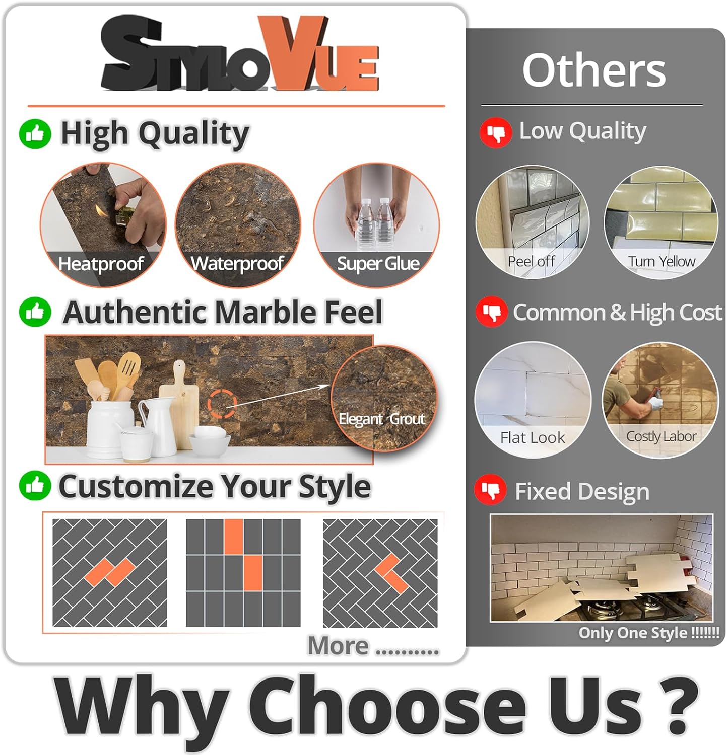 4 Pieces Peel and Stick Backsplash for Kitchen, 3" x 6" PVC Subway Tile 2024 Upgraded Rust Slate Backsplash Stick on Tile Elevate Kitchen, Bathroom, Fireplace,RV