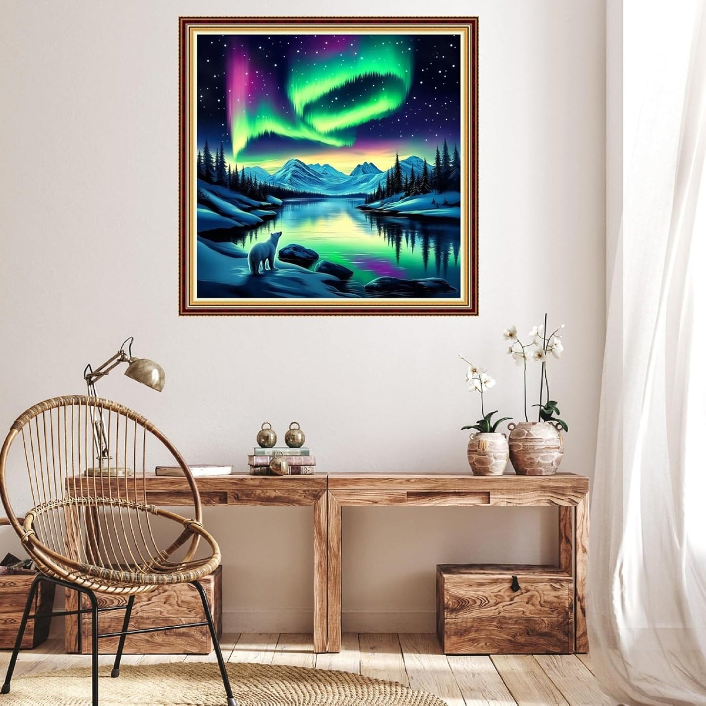 Hopeart Stamped Cross Stitch Kits for Beginner Embroidery Kits for Beginners Adults DIY 11CT Cross Stitch Patterns Needlepoint Kits Crossstitching Kits-Northern Lights Scenery 18x18 inch