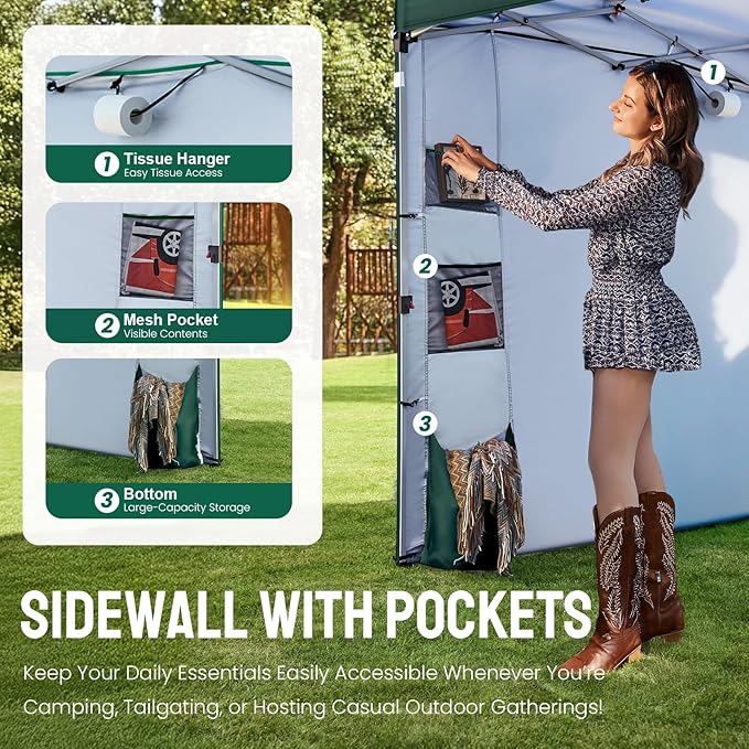 CROWN SHADES Canopy Tent 10x10 Pop Up Canopy Outdoor Shade with Pockets Sidewall, Easy Up Sun Shelter with One Person Set Up Center Lock, Portable Instant Camping Beach Canopy Tents, Forest Green