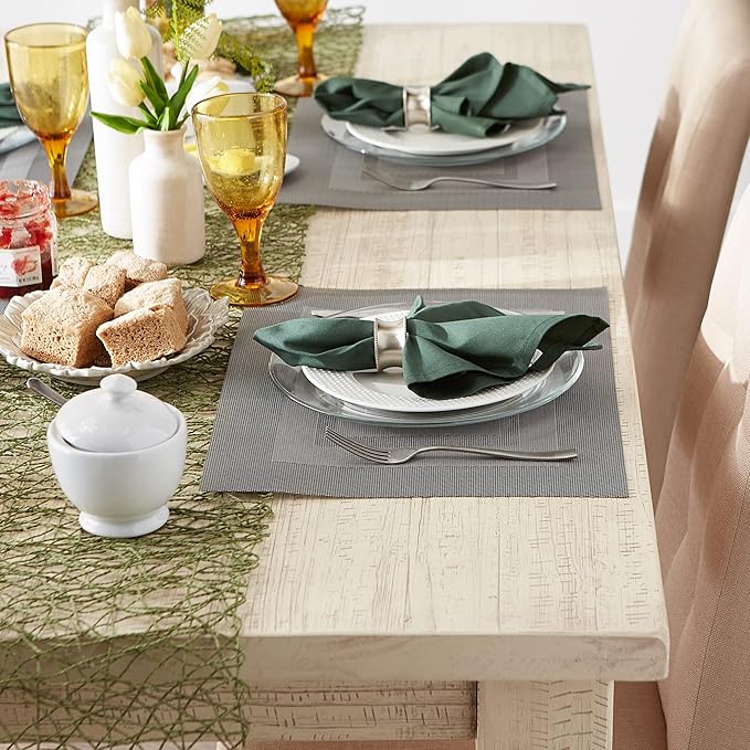 DII PVC Tabletop Collection Woven Indoor/Outdoor, Placemat Set, 13x17.25, Gray, 6 Piece