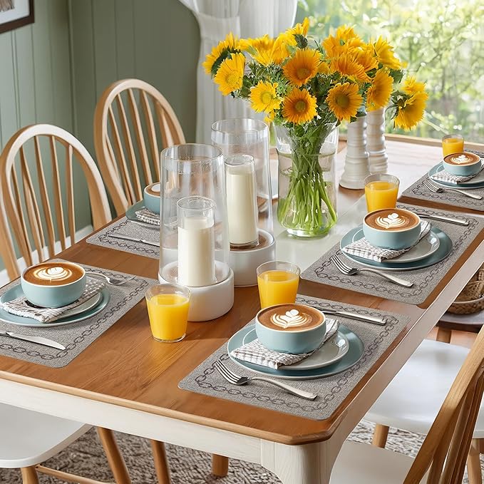 Placemats Set of 4, Heat Resistant & Waterproof Table Mats for Dining, Non Slip Scratch Proof Place Mats for Kitchen, Easy to Clean - Outdoor,Indoor Use（17x12 Inch）