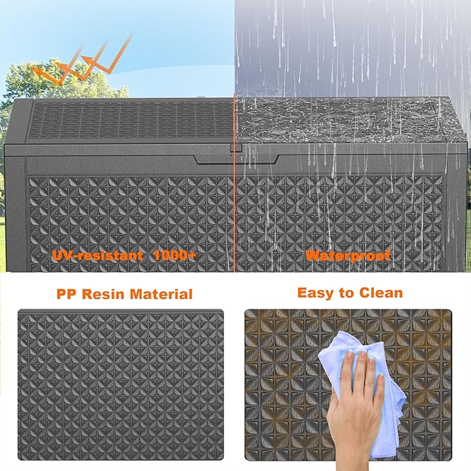 121 Gallon Large Deck Box,Resin Outdoor Storage Box with Lockable for Patio Furniture, Pool Accessories, Garden Tools Waterproof Outside Storage Box, Black