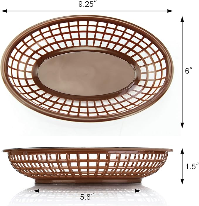 New Star Foodservice 44102 Fast Food Baskets, 9 1/4-Inch x 6-Inch Oval, Set of 12, Brown