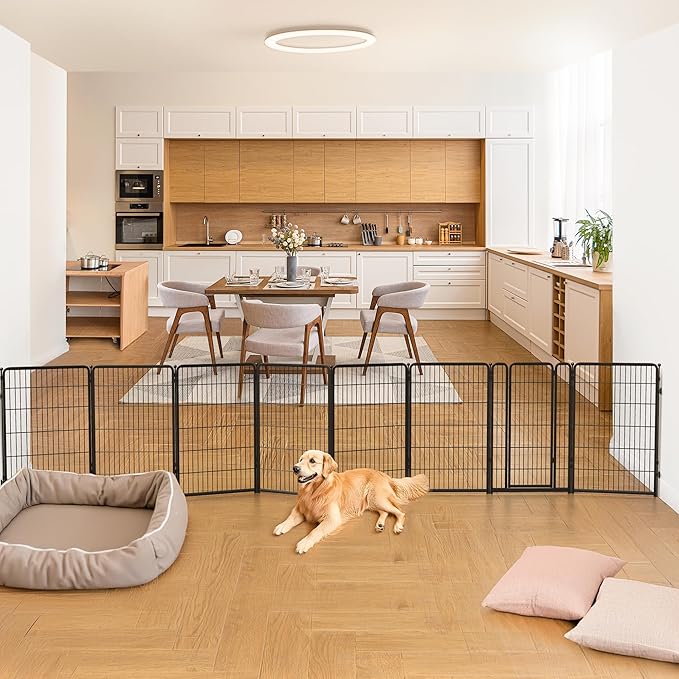 FXW Dog Gate Extra Wide Designed for Indoor Use, Adjustable Width Up to 219-inch Wide (45" H 8 Wire Panels for Large Dogs), Black