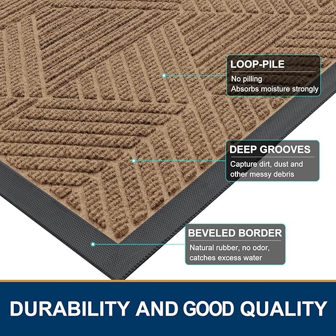 Smiry Front Door Mat Outside Entrance, Heavy Duty Sturdy Natural Rubber Doormat, Trap Dirt and Moisture, Easy Clean Low Profile Mats for Indoor Outdoor Entry, Irregular Triangle (47x24, Coffee)