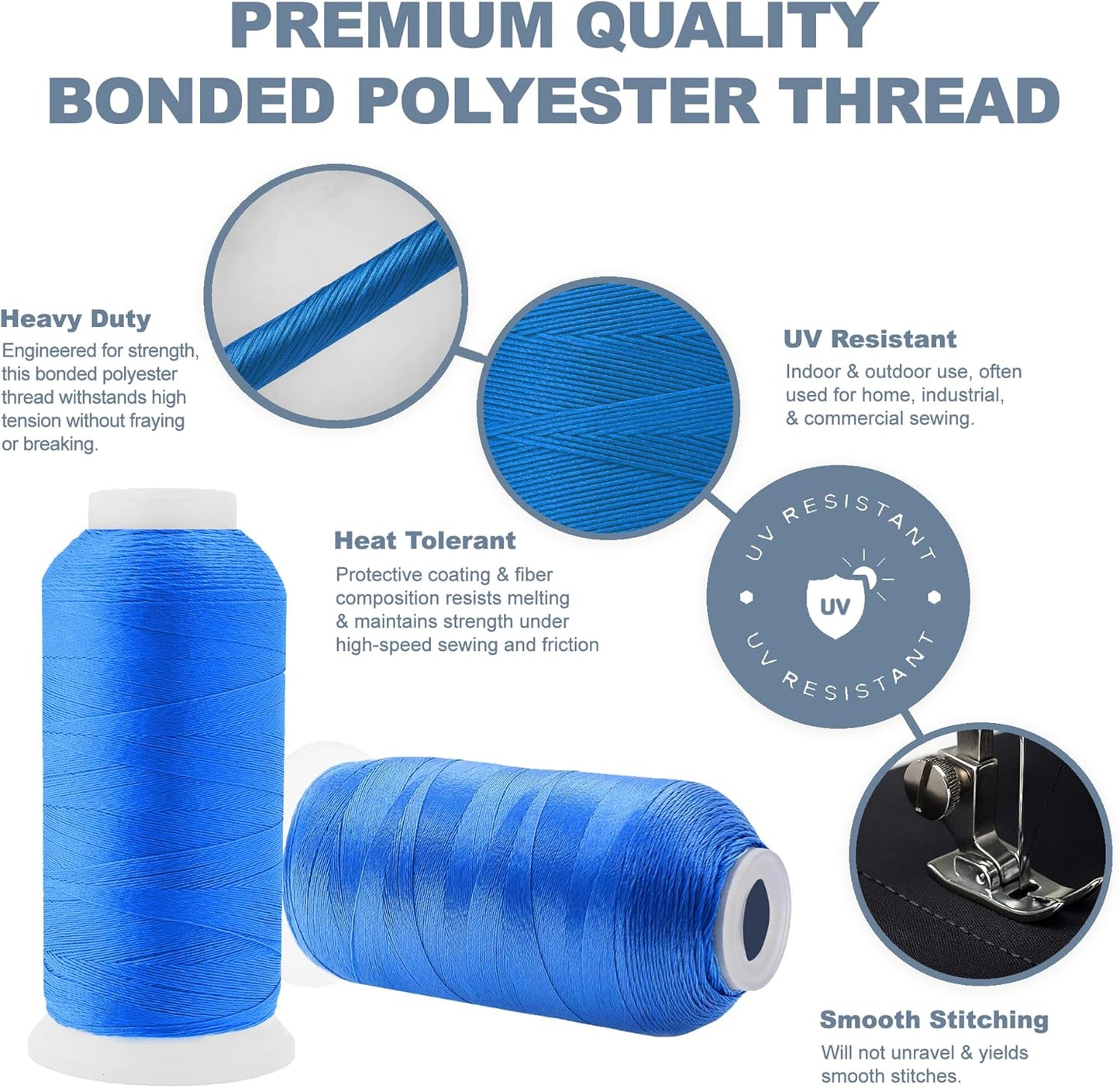 Mandala Crafts Sky Blue Heavy Duty Thread -1500 Yds Tex 90 Thread for Sewing Drapery Jeans Leather Hair Outdoor Marine Upholstery