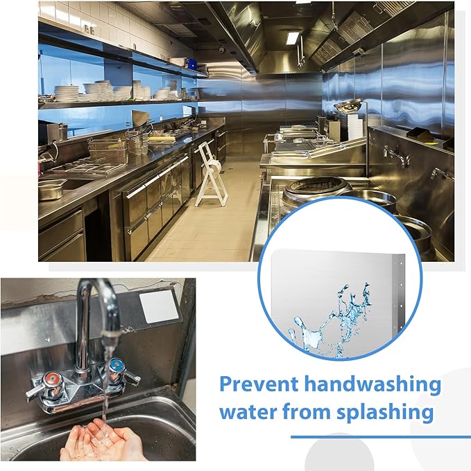 Therwen 2 Pcs Stainless Steel Side Splash Guard for Sink 20 x 20 Inch Wall Mount Guard with Screws Commercial Restaurant Hand Sink and Compartment Prep Sink Kitchen Sink Splash Protector Supply