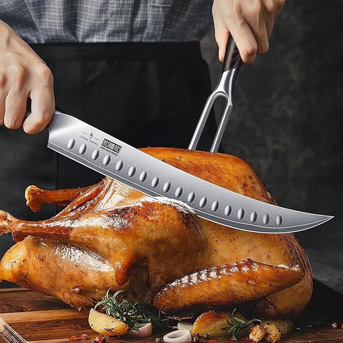 HOSHANHO Meat Fork 7 Inch, Razor Sharp Double-Prong Carving Fork for Meat, Professional Japanese High Carbon Stainless Steel Kitchen Serving Fork for Turkey and Barbecue