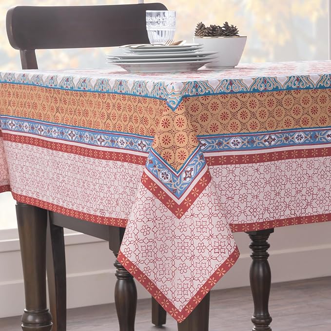 Maison d' Hermine Table Cloth Rectangle Table 100% Cotton 70 x 108 Inches Fall Tablecloth Reusable Everyday Use for Thanksgiving Christmas Decorations Dining Farmhouse Party (Romane)