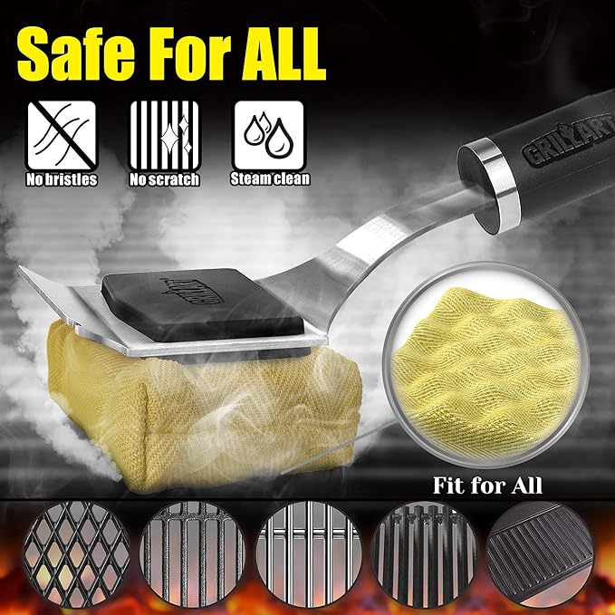 GRILLART Grill Brush for Outdoor Grill Bristle Free - Reinforced Grill Cleaner Scraper BBQ Brush - Replaceable Head Barbecue Grill Cleaning Brush - Safe BBQ Accessories Grill Tools - Gifts for Men/Dad
