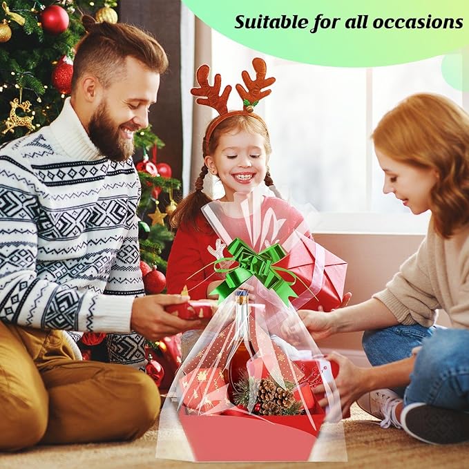 Fainne 74 Pcs Baskets for Gifts Empty Bulk DIY Empty Gift Basket Include 20 Kraft Cardboard Tray with Handles 30 Bags 24 Bows for Christmas Thanksgiving Birthdays Snacks Party, 8" x 6" x 3"(Red)