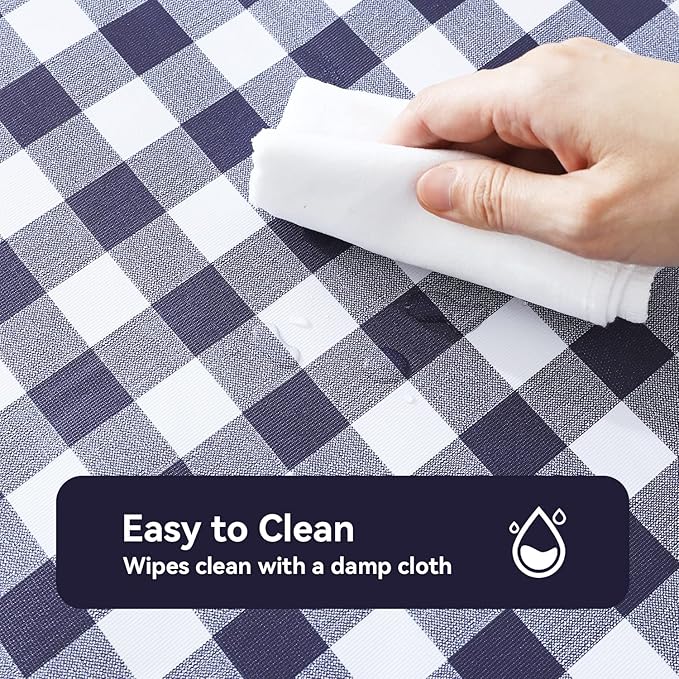 Romanstile Rectangle Vinyl Tablecloth, 100% Waterproof Buffalo Gingham Plastic Table Cloth, Heavy Duty Wipeable Checkered Table Covers for Outdoor, Camping, Picnic, Patio - 60 x 120, Navy Blue