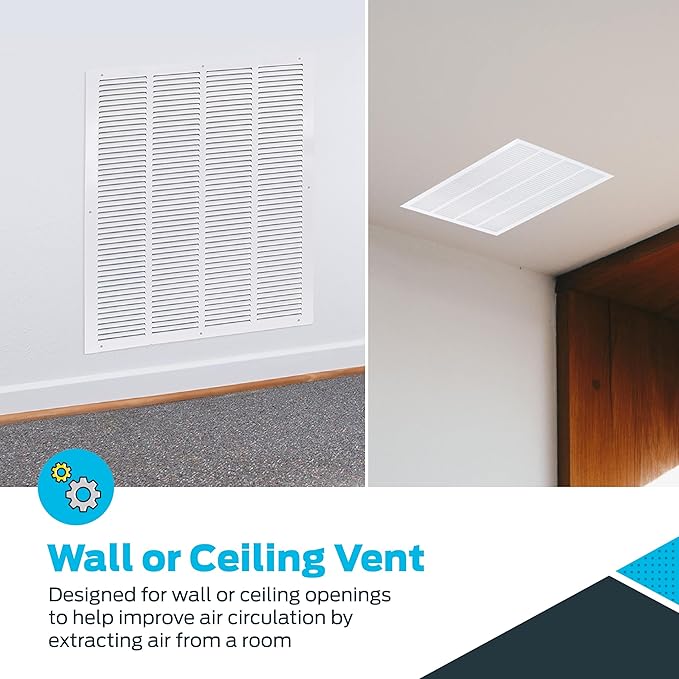 EZ-FLO 20 x 25 Inch (Duct Opening) Return Air Vent Cover for Wall or Ceiling, Solid Steel Return Air Grille, HVAC Vent Cover, White, 61649