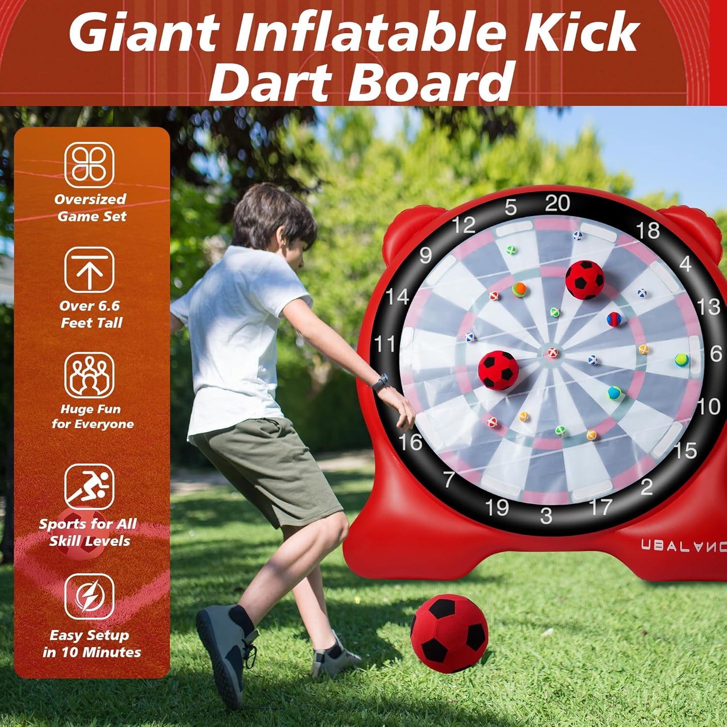 UBALANCE Giant Inflatable Dart Board, Outdoor Dartboard Yard Games for Adults, Family Sports, Sticky Kick Balls, Soccer, Tennis, Soft Darts, Golf, Party Fun Carnival Games