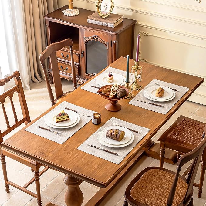 KXN Placemats Set of 4, Dual-Layer Thickened Faux Linen Table Mats, Heat Resistant & Wrinkle-Free, Machine Washable Cloth Place Mats for Kitchen Dining Indoor Outdoor (Cream)