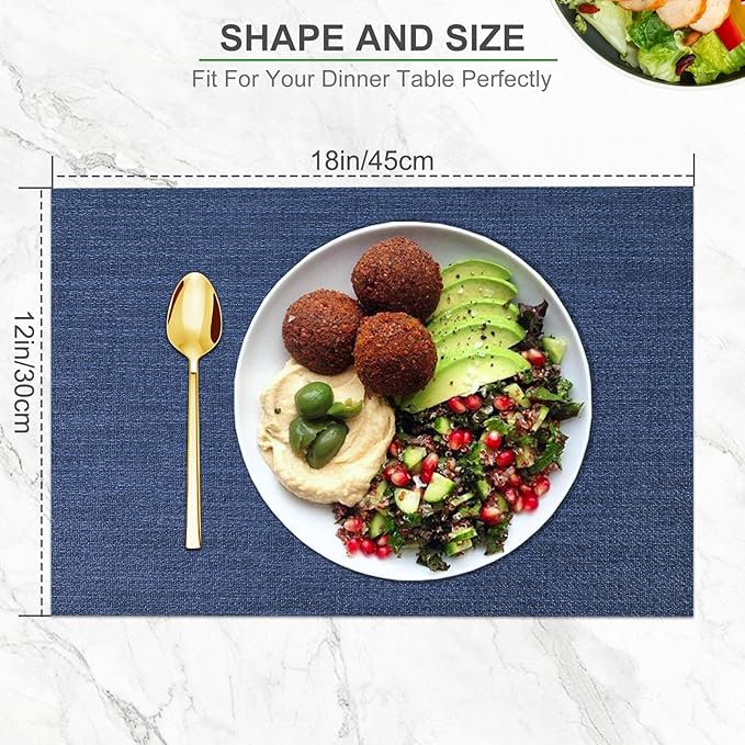 BETEAM Placemats Set of 8, Woven Vinyl Placemat for Dining Table Washable Wipeable Kitchen Place Mats Durable Indoor Outdoor Table Mats
