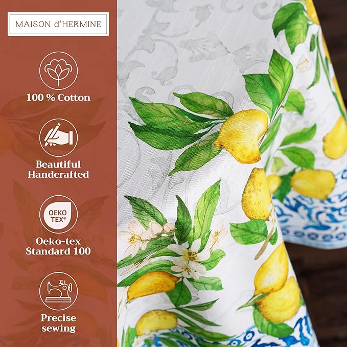 Maison d' Hermine Table Cloth Round Table 100% Cotton 69 Inches Tablecloth Reusable Decorative Everyday Use for Dining Room, Farmhouse, Home, Party, Festive & Wedding Spring Summer - Cedrat