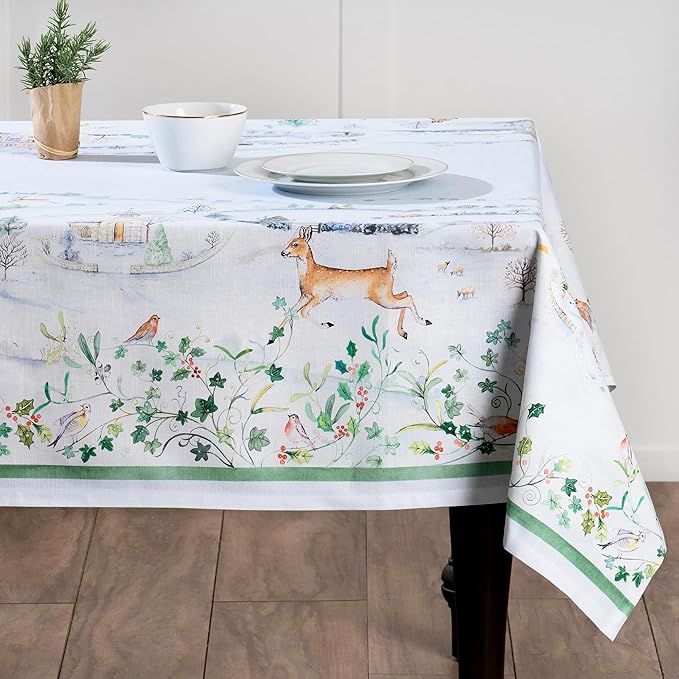 Maison d' Hermine Table Cloth Rectangle Table 100% Cotton 70 x 90 Inches Fall Tablecloth Reusable Everyday Use for Thanksgiving Christmas Decorations Dining Farmhouse Party (Snowy World)