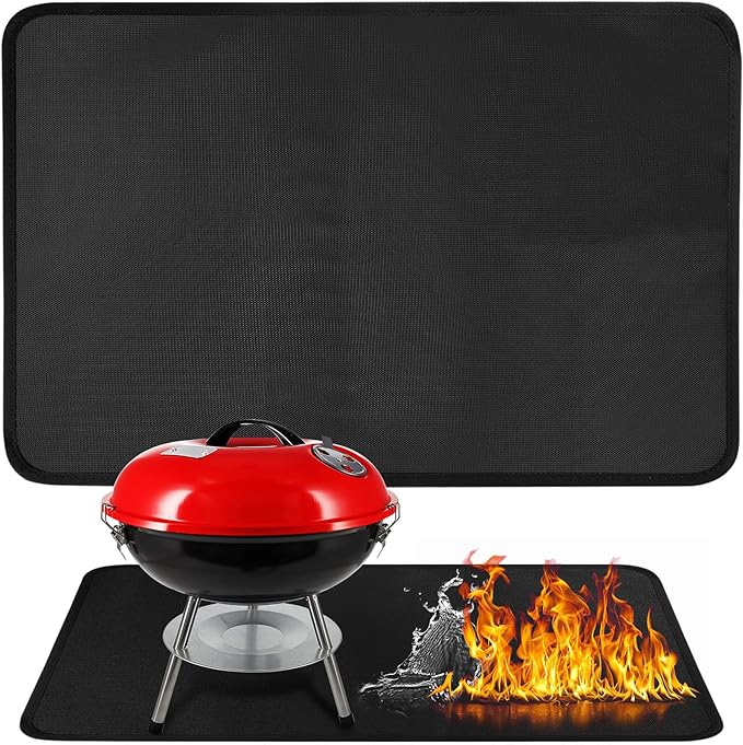 Grill Mats for Outdoor Grill Table Mat, Heat Resistant Mats for Countertop and Grill Table, Portable Charcoal and Propane Gas Grill, Pizza Oven Compatible with Blackstone, Ninja 24x36x0.02in, Black