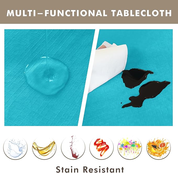 Nasitos 2 Pack Vinyl Plastic Table Cloth Rectangle 60x84 Inch-Flannel Backed Teal Vinyl Tablecloths, Disposable Tablecloth for Picnic, Wedding, Holiday Dinner, Special Events