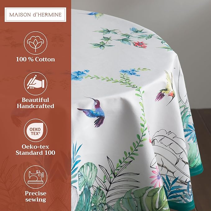 Maison d' Hermine Table Cloth Round Table 100% Cotton 69 Inches Tablecloth Reusable Decorative Everyday Use for Dining Room, Farmhouse, Home, Party, Festive & Wedding Spring Summer - Tropiques