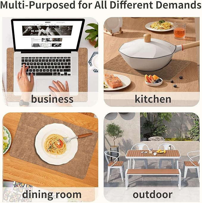 Maxpearl 8-Piece PU Leather Placemats – Durable, Heat Resistant & Wipeable Table Mats, Non-Slip and Waterproof Dining Place Mats for Kitchen or Patio Table, 17x12 Inches, Brown