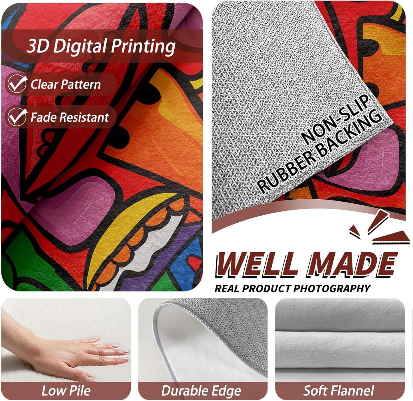 Abstract Rugs for Bedroom - 5x7 Rug - Abstract Rug - Colorful Graffiti Area Rug - Modern Geometric Pop Art Rugs - Multicolor Artistic Carpet - Home Decor