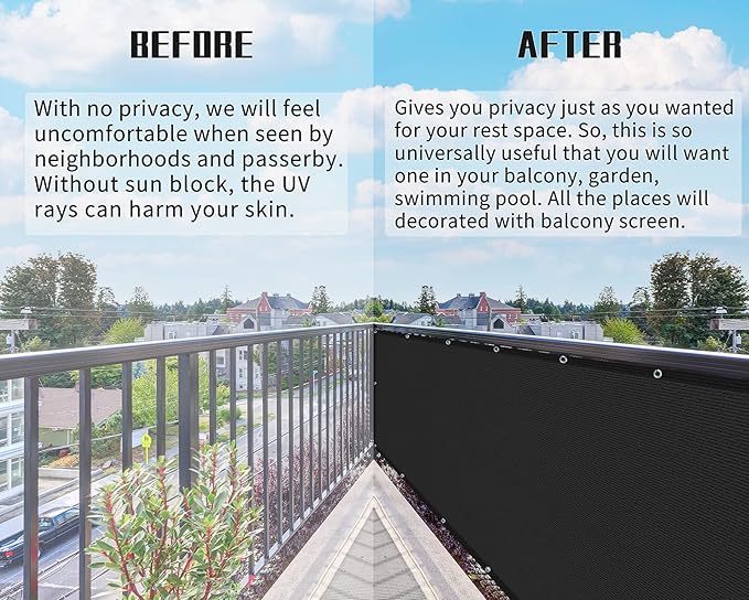 3'x10'Balcony Privacy Screen Cover Fence Cover UV Protection Weatherproof Windscreen Heavy Duty for Patio, Backyard,Black