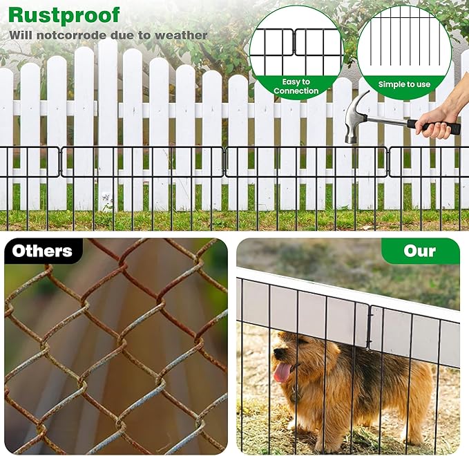 30Ft(L) X 13Inch(H) Animal Barrier Fence - 21 Pack Garden Fence Animal Barrier Garden Border, Rustproof Metal Fencing Panels, No Dig Fence Panels Defense for Dogs, Rabbits, Outdoor Patio