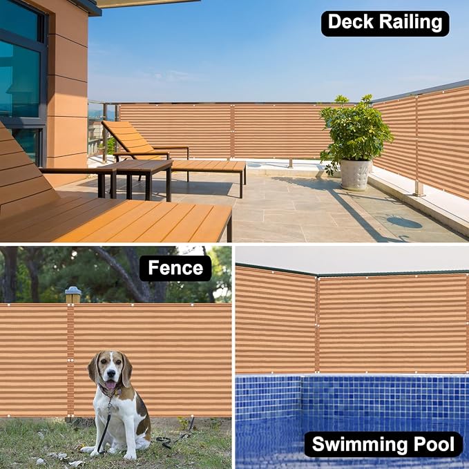 Eden's Decor Balcony Privacy Screen Brown/Khaki 4'x 43' Cover Mesh Windscreen Weather-Resistant UV Protection for Backyard Deck, Patio, Balcony, Pool, Porch, Fence, Railing, Gardening
