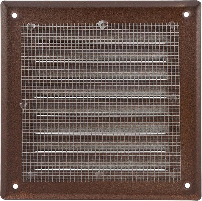 Square Ventilation Grille / 5" x 5" Inch Inside Measurement/Brown Metal Air Vent Louver - Inside/Outside use / 6.5" x 6.5" Inch Outer Measurement