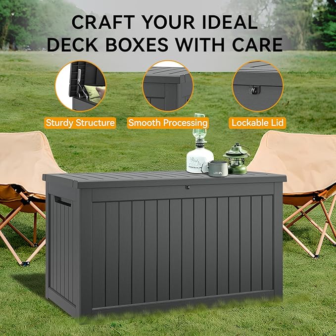 NUNU LAB 270 Gallon Large Resin Deck Box, Waterproof Outdoor Storage Box, Lockable Storage Bin for Patio Furniture, Garden Tools, Pool Accessories, UV-Resistant & All-Weather, Black