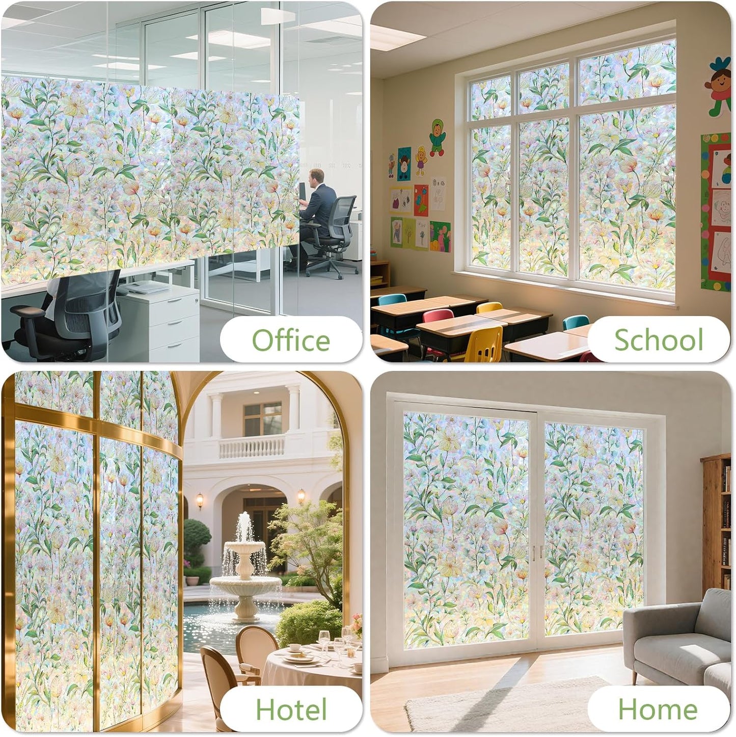 FINNEZ Window Privacy Film Stain Glass Film Flowers Rainbow Window Film Window Clings Non-Adhesive Reusable Decorative for Home（Forest Rainbow，35.4 Inch x 13.1 Feet）