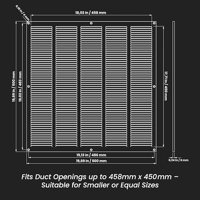 Repa Market Air Vent Cover 20x20 Inch (Outer Dimensions) Black Galvanized Steel Louvered Grill Cover with Mesh Screen/Wall or Ceiling Vent/HVAC Register for Indoor and Outdoor Ventilation