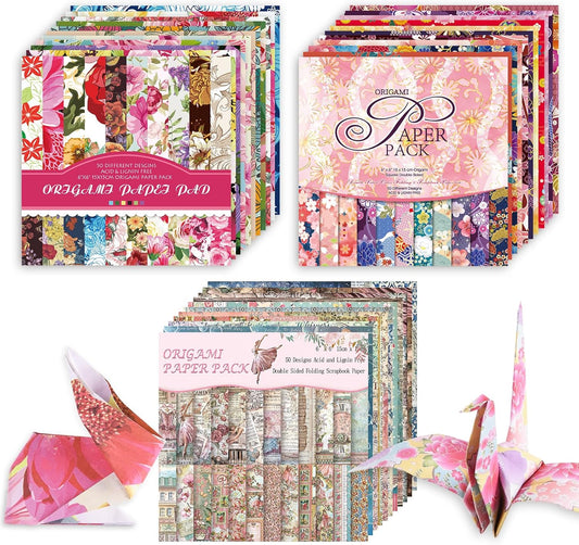 Origami 6x6 Paper Kit 150 Sheets 150 Vivid Colors Double Sided Same Printed Traditional Patterns Square for Arts Crafts Projects Japan Traditional Chiyo.Flower