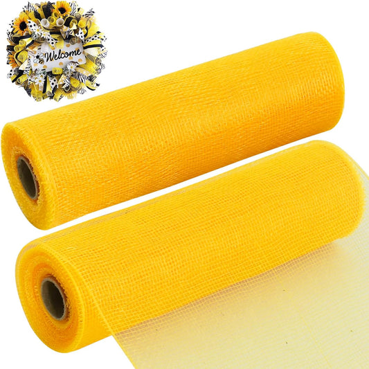 TONIFUL 2 Rolls 10 Inch Yellow Decorative Mesh Ribbbon Rolls, Fabric Mesh for Mesh Wreath Supplies, Front Door Wreath Crafts Tree Decor Christmas NewYears Halloween Decoration (10 yds/roll)