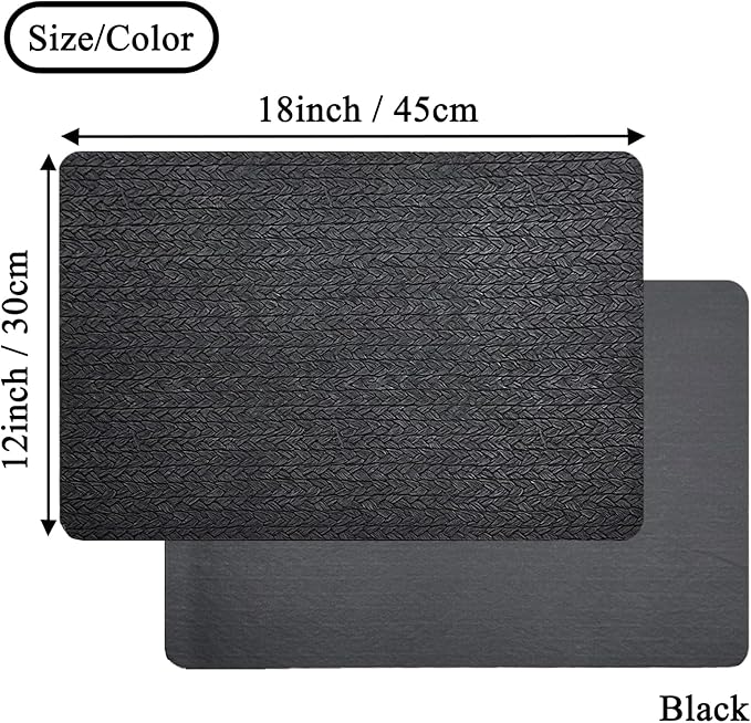 PIGCHCY Waterproof PVC Place Mats Set of 6, Non-Slip Faux Leather Placemats Rattan Pattern Surface Table Mats for Wedding/Birthday Party/Kitchen (18"x12", Black)