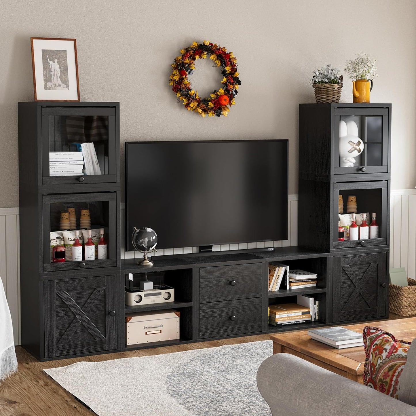 FUSUNBAO Magic DIY Cube Storage Organizer Stackable Cubes for Home Books Clothes Toy-Modular Cubby Storage System-Office Cubical-Bookcase Closet (Black, Door Cube)