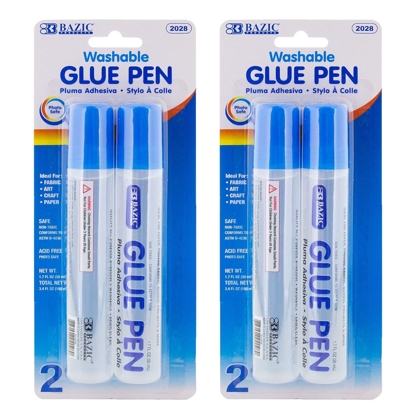 BAZIC Products Washable Glue Pen 1.7 Oz. (50 mL), Liquid Clear Glues Bond Adhesive for Art Crafts Project at School Home Office (2/Pack), 2-Pack
