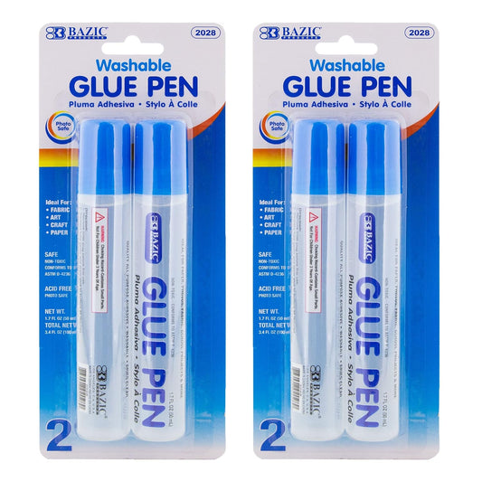 BAZIC Products Washable Glue Pen 1.7 Oz. (50 mL), Liquid Clear Glues Bond Adhesive for Art Crafts Project at School Home Office (2/Pack), 2-Pack
