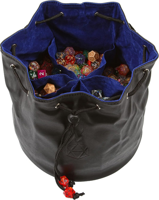 Forged Dice Co. Pouch of The Endless Hoard Dice Bag - Holds Over 1,000 Polyhedral Dice - Dice Storage Bag with 7 Pockets - Perfect for Bulk Dice - Black/Blue