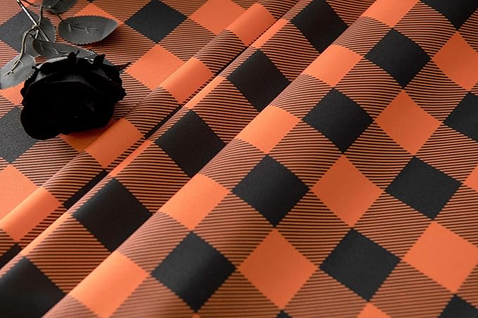 Classic Orange Gingham Buffalo Tablecloth Fabric - Oblong 58x144 Inch Water Proof Checkered Table Cloth for Indoor Outdoor - Farmhouse Table Cover for Halloween Party, Picnics, and Parties