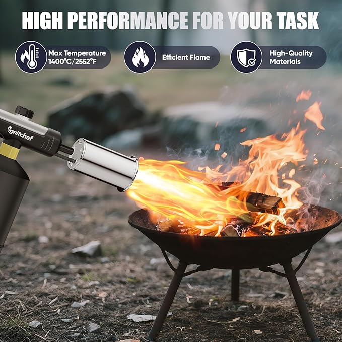 Powerful Propane Torch Head, Culinary Torch Lighter, Kitchen Cooking Torch, Adjustable Blow Torch for Sous Vide Searing Steak, Grill, Charcoal Starter, Campfire(Propane Tank Not Included)