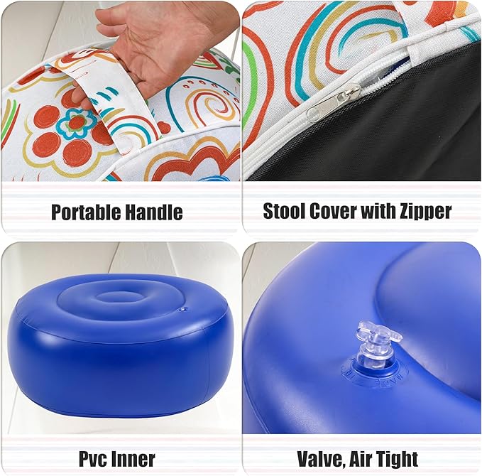 UPWELL Waterproof Inflatable Outdoor Ottoman Pouf,Portable Patio Footrest, Durable & Stylish, Perfect for Garden, Pool, Camping & Home Use - D20 xH9（FloatRelax）