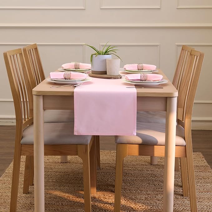 Encasa XO Table Runner 13"x48" Long | Cotton Canvas Fabric | Light Beige Solid Color | Machine Washable & Durable