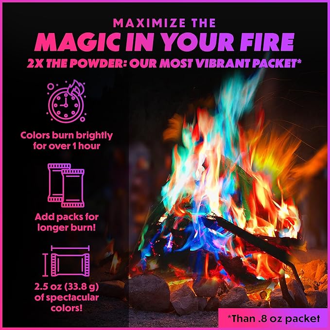 Magical Flames Fire Color Packets (5 Pack), Vibrant Multi-Color Fire for Fire Pits, Campfires, Bonfires & Fireplaces - Camping Essentials & Outdoor Party Accessories