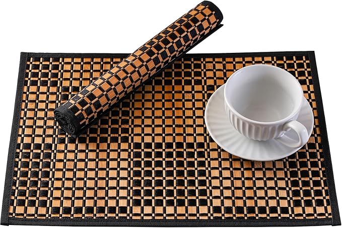 Bamboo Placemats Set of 4, Woven Table Mats for Dining Table Decor, Washable Place Mats for Kitchen Table, Non-Slip sushi rolling mat for Indoor and Outdoor