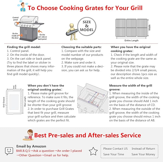 Grill Grates for Charbroil Performance 463342119 463347017 463335517 463376017, Grill Grates Replacement for Char-Broil 463347418 463347519 463342118 463347518, G470-0003-W1 G470-0002-W1, 18" x 25"