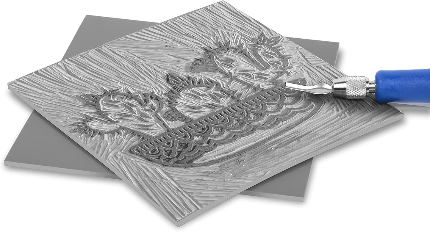 Falling in Art Soft Linoleum Carving Block, Linocut Block for Printmaking, 6 Inches by 6 Inches, Gray, 2-Pack